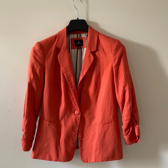 Blazer Jules & Leopard lined jacket padded shoulders 30% linen Coat Size S - Picture 8 of 15